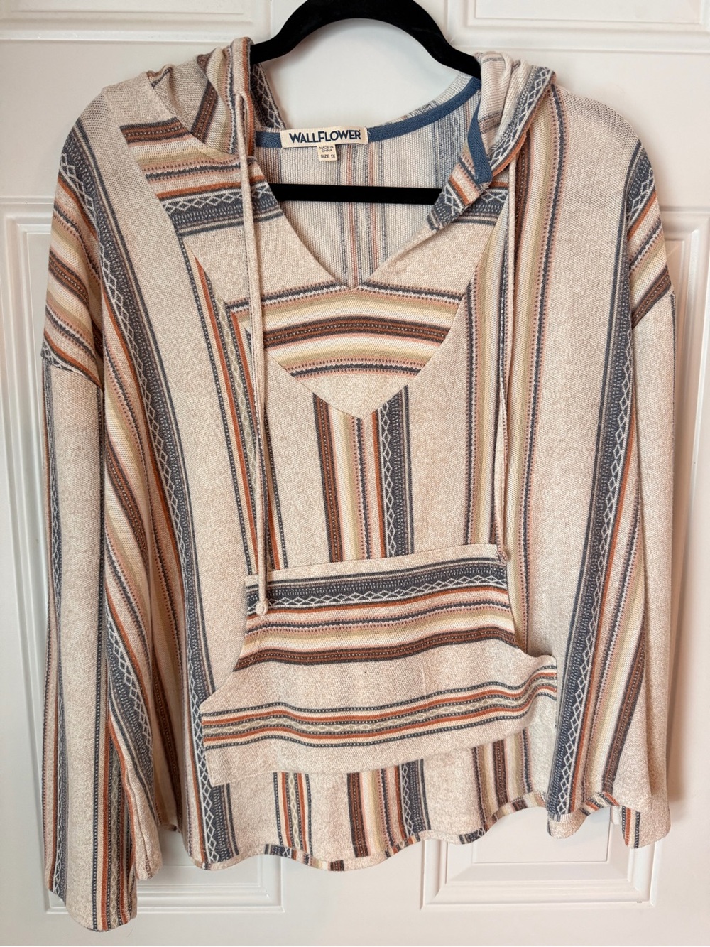 Wallflower Striped Baja Hoodie in Cream, Tan & Blue-Gray